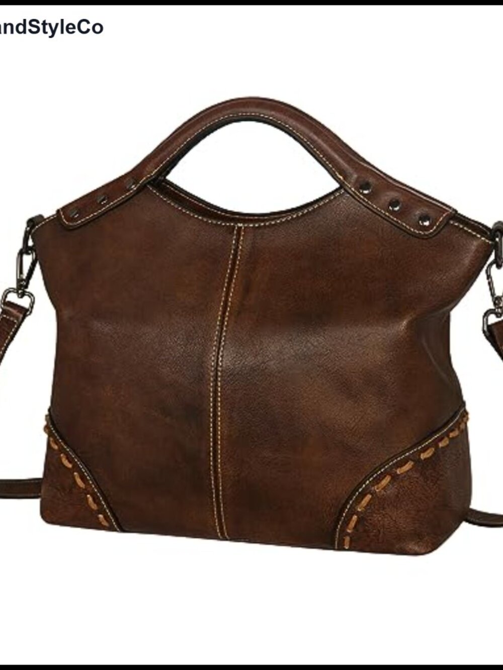 Cowhide Leather Satchel Crossbody Bag Removable Strap Top Handle